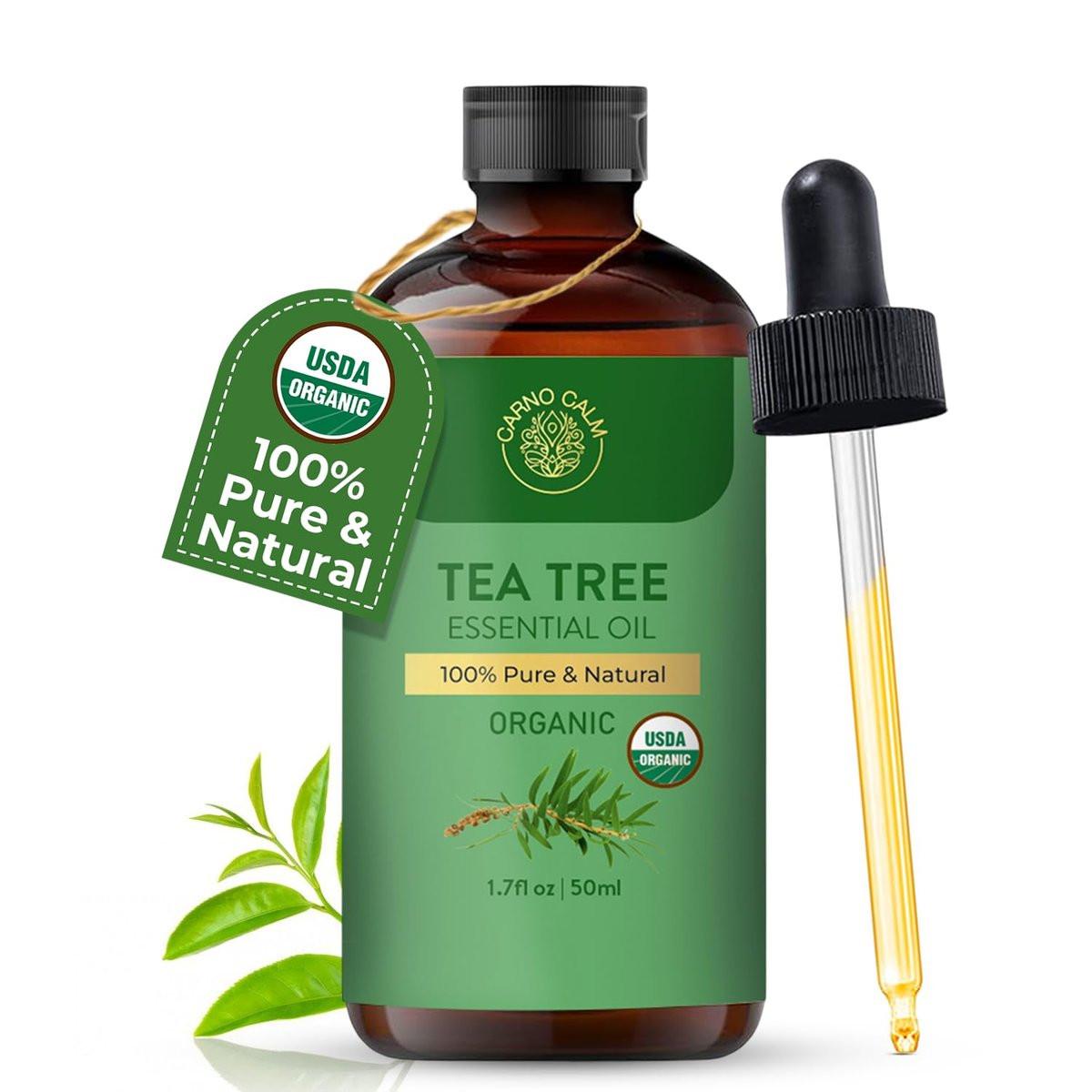 Carno Calm Teebaumöl für die Haut – 100% reines Bio-Teebaumöl für Gesicht, Kopfhaut, Nägel und Zehennägel – Therapeutisches Teebaumöl für Haarwachstum & Akne | 50 ml