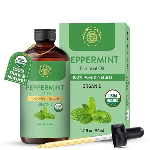 Carno Calm Bio-Pfefferminzöl – USDA-zertifiziertes Bio-Pfefferminzöl für Diffuser, Haut, Haare, Aromatherapie, Seifen- & Kerzenherstellung | 50 ml