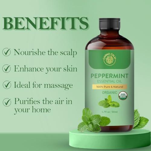 Carno Calm Bio-Pfefferminzöl – USDA-zertifiziertes Bio-Pfefferminzöl für Diffuser, Haut, Haare, Aromatherapie, Seifen- & Kerzenherstellung | 50 ml