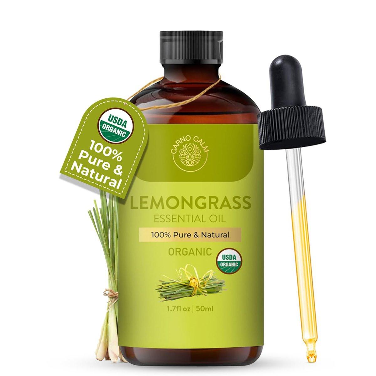 Carno Calm Bio-Lemongras-Öl | USDA-zertifiziertes ätherisches Lemongrasöl | für Aromatherapie, Haut & Haare | Diffuser, Seifen- & Kerzenherstellung | 1,7 fl. oz