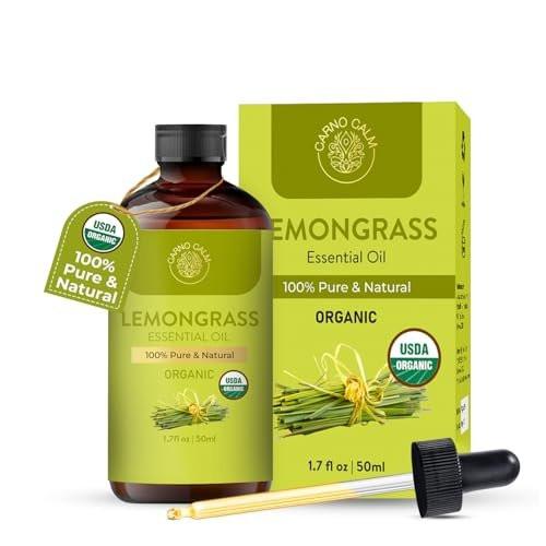 Carno Calm Bio-Lemongras-Öl | USDA-zertifiziertes ätherisches Lemongrasöl | für Aromatherapie, Haut & Haare | Diffuser, Seifen- & Kerzenherstellung | 1,7 fl. oz