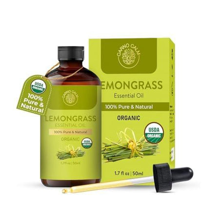 Carno Calm Bio-Lemongras-Öl | USDA-zertifiziertes ätherisches Lemongrasöl | für Aromatherapie, Haut & Haare | Diffuser, Seifen- & Kerzenherstellung | 1,7 fl. oz