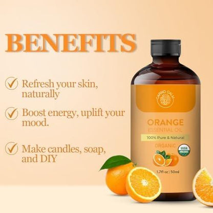 Carno Calm Bio Süßorangen-Öl 50 ml | USDA Bio-zertifiziertes Orangenöl für Diffuser, Haut, Haare, Seifen- und Kerzenherstellung | 1,7 fl. oz