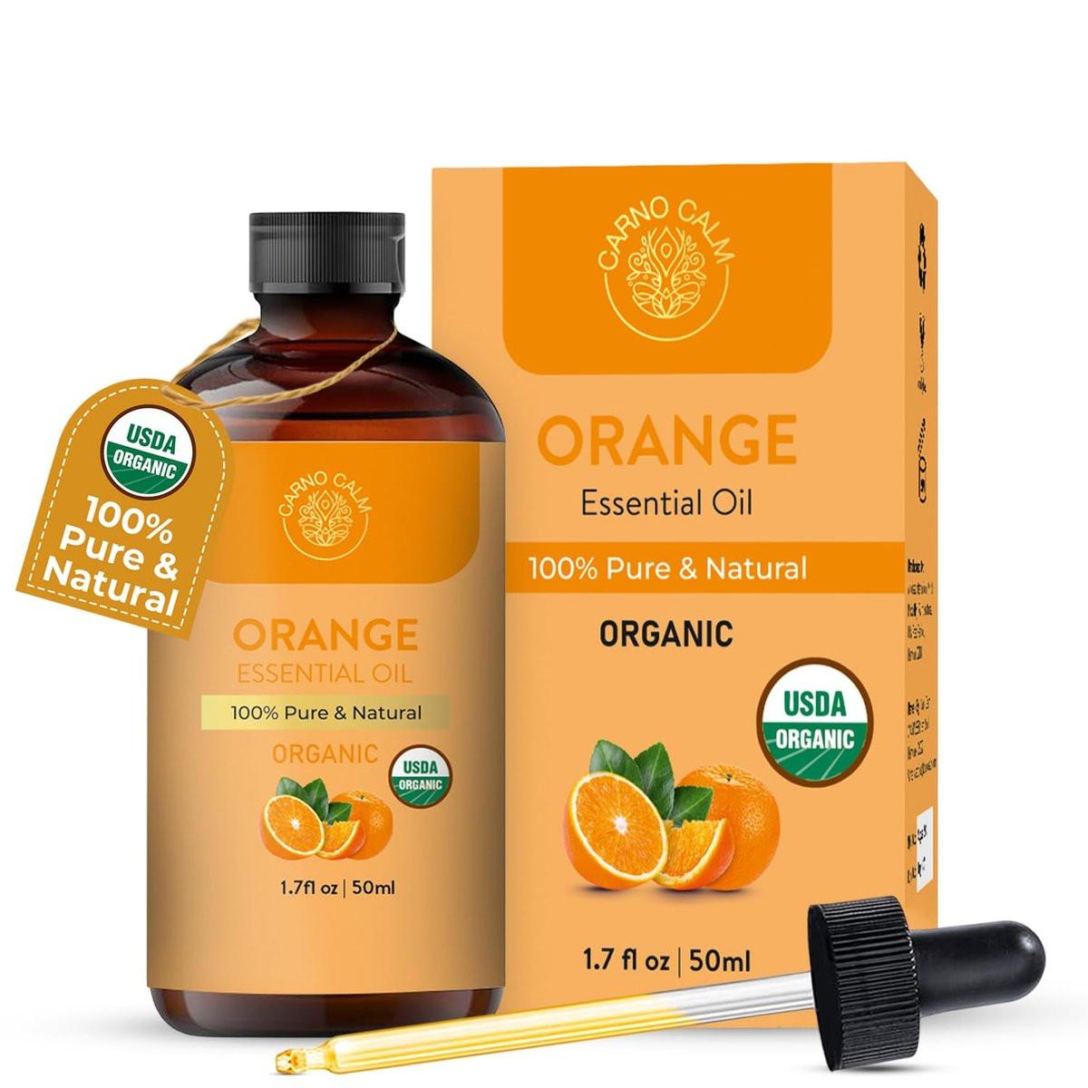 Carno Calm Bio Süßorangen-Öl 50 ml | USDA Bio-zertifiziertes Orangenöl für Diffuser, Haut, Haare, Seifen- und Kerzenherstellung | 1,7 fl. oz