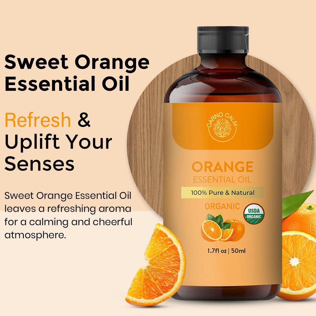 Carno Calm Bio Süßorangen-Öl 50 ml | USDA Bio-zertifiziertes Orangenöl für Diffuser, Haut, Haare, Seifen- und Kerzenherstellung | 1,7 fl. oz