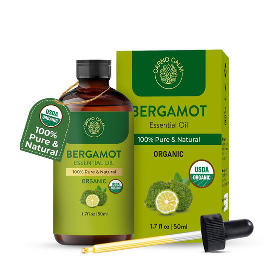 Carno Calm Bergamot Bio-Ätherisches Öl | USDA-zertifiziert biologisch | Bergamotte Öl für Haut, Haare, Aromatherapie, Seifen- & Kerzenherstellung | 50 ml
