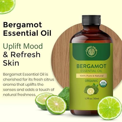 Carno Calm Bergamot Bio-Ätherisches Öl | USDA-zertifiziert biologisch | Bergamotte Öl für Haut, Haare, Aromatherapie, Seifen- & Kerzenherstellung | 50 ml