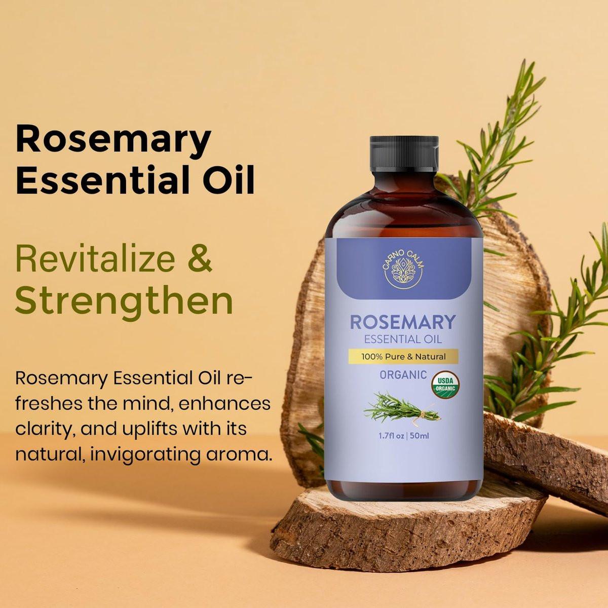 Carno Calm Bio Rosmarin Öl | USDA Bio Rosmarinöl für Haarwachstum und Haut | Aromatherapie & Diffuser | 50 ml