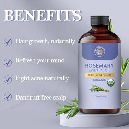 Carno Calm Bio Rosmarin Öl | USDA Bio Rosmarinöl für Haarwachstum und Haut | Aromatherapie & Diffuser | 50 ml