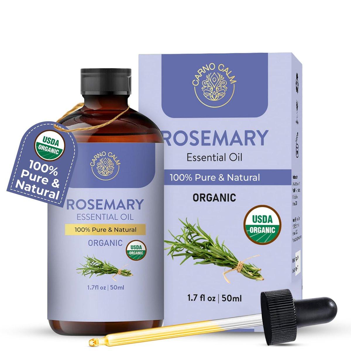 Carno Calm Bio Rosmarin Öl | USDA Bio Rosmarinöl für Haarwachstum und Haut | Aromatherapie & Diffuser | 50 ml