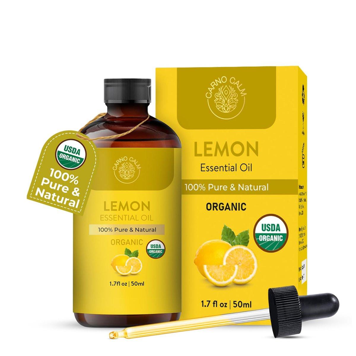 Carno Calm Bio-Zitronenöl USDA Organic | Ätherisches Öl für Haut & Haare | Aromatherapie, Diffuser, Reinigung & DIY | 50 ml