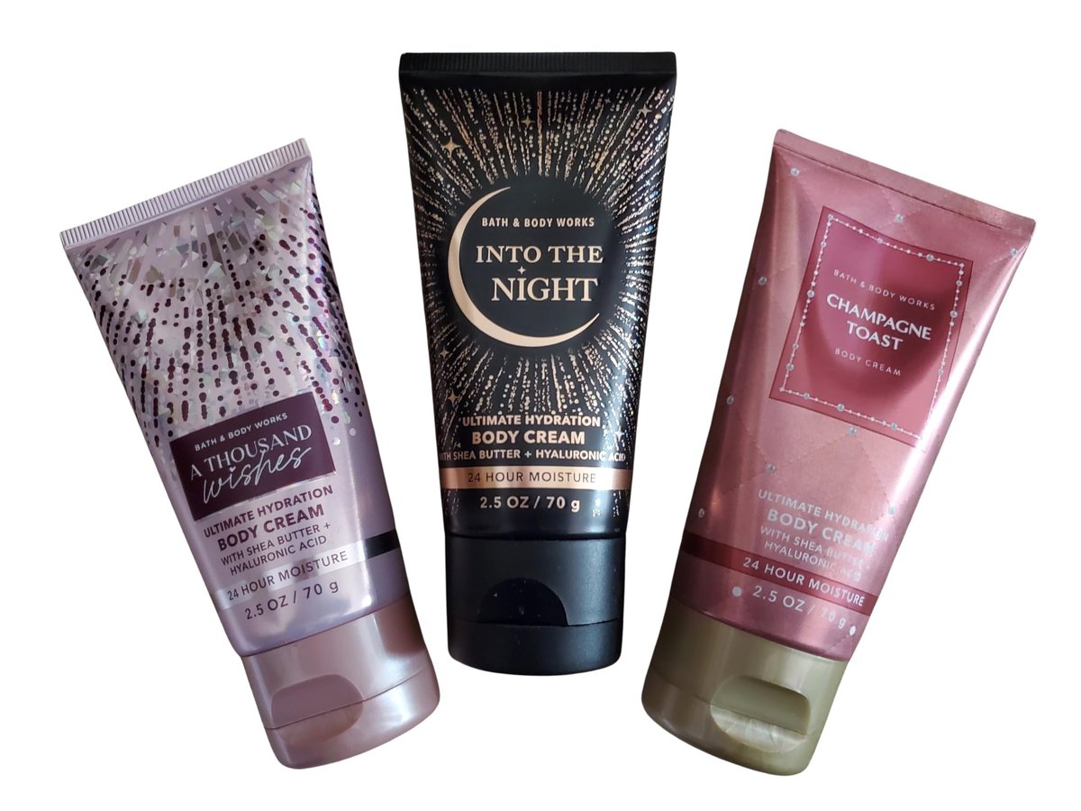 Bath & Body Works Reisegröße Ultimate Hydration Body Creams: Thousand Wishes, Into the Night, Champagne Toast – 3er-Set à 2,5 oz