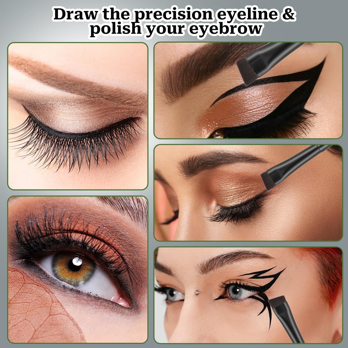 9-teiliges Set mit abgewinkelten Eyeliner- und Augenbrauenpinseln - Flacher Tönungspinsel, feiner schräger Applikator, ultrafeiner Make-up-Pinsel für Lidschatten und Eyeliner