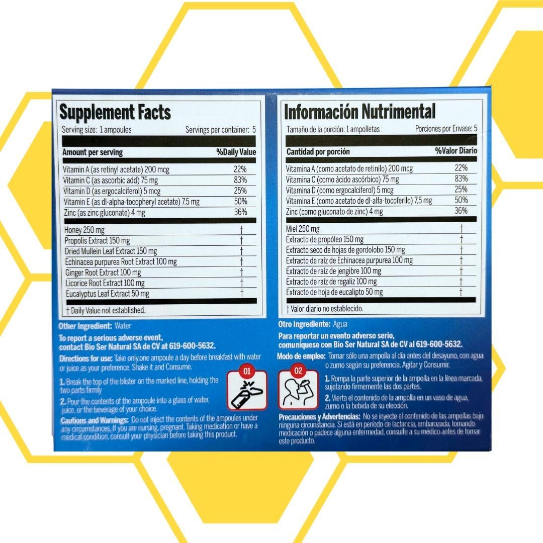 Aderogyl Oral Liquid Vitamine mit A, C, D, E, Zink, Bienenhonig, Propolis und Pflanzenextrakten – Natürlicher Orangen-Geschmack – 5 Immununterstützungs-Ampullen