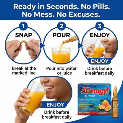 Aderogyl Oral Liquid Vitamine mit A, C, D, E, Zink, Bienenhonig, Propolis und Pflanzenextrakten – Natürlicher Orangen-Geschmack – 5 Immununterstützungs-Ampullen