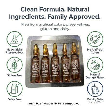 Aderogyl Oral Liquid Vitamine mit A, C, D, E, Zink, Bienenhonig, Propolis und Pflanzenextrakten – Natürlicher Orangen-Geschmack – 5 Immununterstützungs-Ampullen