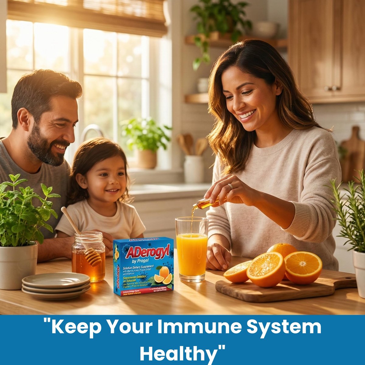 Aderogyl Oral Liquid Vitamine mit A, C, D, E, Zink, Bienenhonig, Propolis und Pflanzenextrakten – Natürlicher Orangen-Geschmack – 5 Immununterstützungs-Ampullen