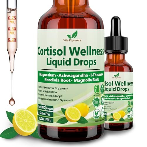 Vita PLynxera Cortisol Supplement Flüssige Tropfen, 17-in-1 Cortisol Detox mit Magnesiumglycinat 400 mg, Ashwagandha, L-Theanin, Phosphatidylserin, Hormonausgleich für Frauen, Stimmung, Fokus, Schlafunterstützung