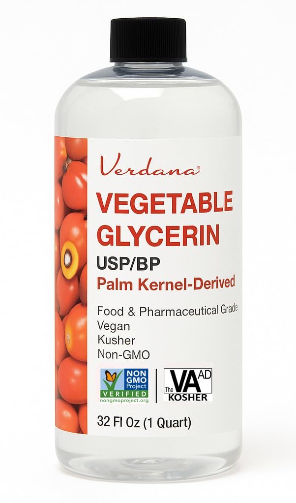 Verdana Pflanzliches Glycerin – USP, Lebensmittelqualität, aus Palmöl, Sojafrei – Flüssigglycerin für Körperpflege, Kosmetik & Formulierungen – Nicht-GVO, Vegan – 946 ml