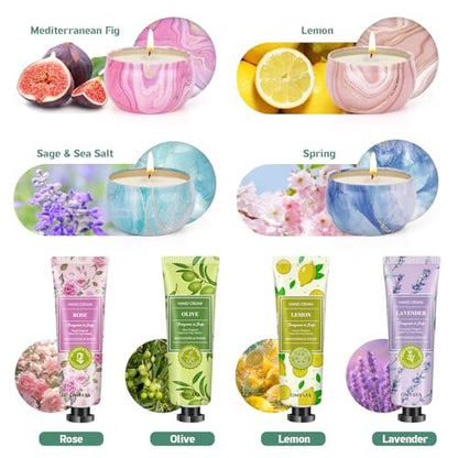 Geschenkset für Frauen – Duftkerzen & Handcreme Set (8-teilig) – Ideales Geburtstagsgeschenk, Lehrer-Dankeschön, Weihnachtsgeschenk, Geschenke für Mama, Freundin, Kollegin