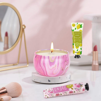 Geschenkset für Frauen – Duftkerzen & Handcreme Set (8-teilig) – Ideales Geburtstagsgeschenk, Lehrer-Dankeschön, Weihnachtsgeschenk, Geschenke für Mama, Freundin, Kollegin