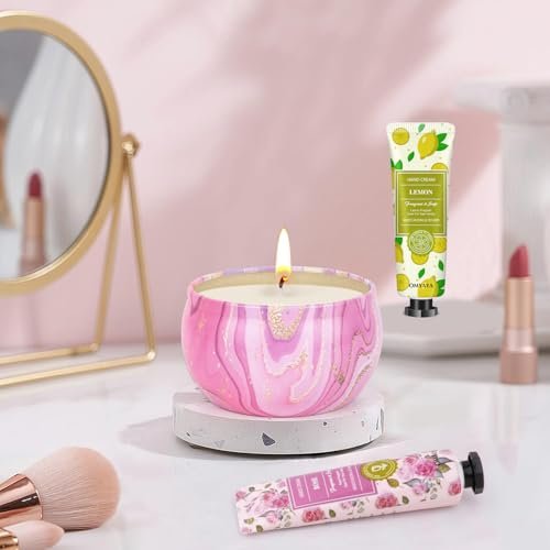 Geschenkset für Frauen – Duftkerzen & Handcreme Set (8-teilig) – Ideales Geburtstagsgeschenk, Lehrer-Dankeschön, Weihnachtsgeschenk, Geschenke für Mama, Freundin, Kollegin