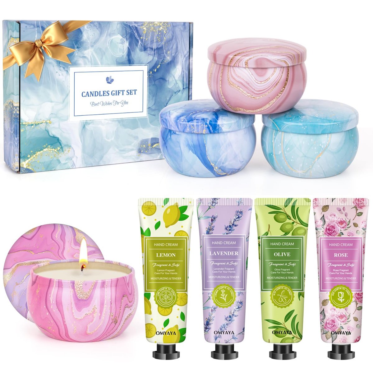 Geschenkset für Frauen – Duftkerzen & Handcreme Set (8-teilig) – Ideales Geburtstagsgeschenk, Lehrer-Dankeschön, Weihnachtsgeschenk, Geschenke für Mama, Freundin, Kollegin