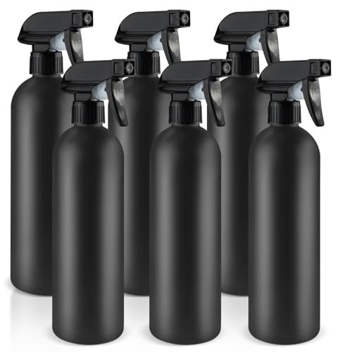 DMuuuDM 500 ml/16 oz Plastik-Sprühflaschen, Leere Schwere einstellbare Feinsprüh- und Strahlbehälter für Haus, Garten, Pflanzen, ätherische Öle, Haare, Haushaltsreinigungslösungen - Schwarz, 6er-Pack
