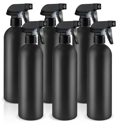 DMuuuDM 500 ml/16 oz Plastik-Sprühflaschen, Leere Schwere einstellbare Feinsprüh- und Strahlbehälter für Haus, Garten, Pflanzen, ätherische Öle, Haare, Haushaltsreinigungslösungen - Schwarz, 6er-Pack