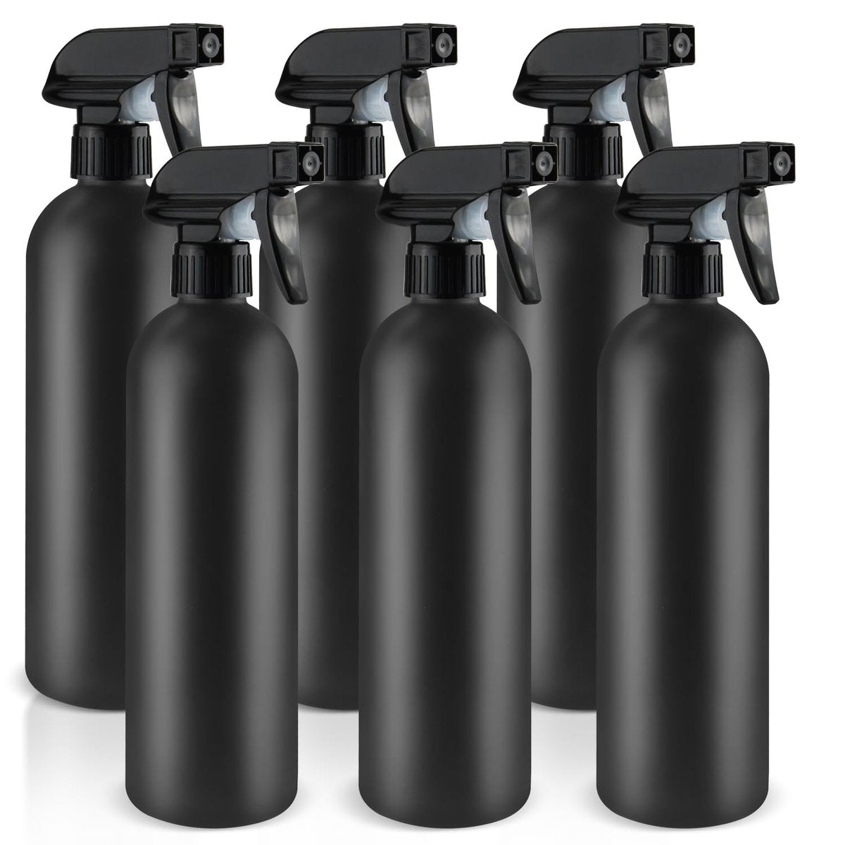 DMuuuDM 500 ml/16 oz Plastik-Sprühflaschen, Leere Schwere einstellbare Feinsprüh- und Strahlbehälter für Haus, Garten, Pflanzen, ätherische Öle, Haare, Haushaltsreinigungslösungen - Schwarz, 6er-Pack