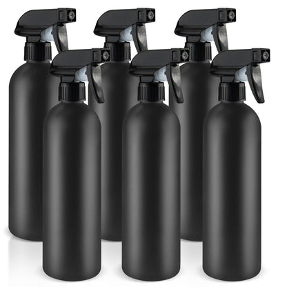 DMuuuDM 500 ml/16 oz Plastik-Sprühflaschen, Leere Schwere einstellbare Feinsprüh- und Strahlbehälter für Haus, Garten, Pflanzen, ätherische Öle, Haare, Haushaltsreinigungslösungen - Schwarz, 6er-Pack