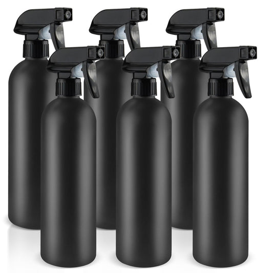 DMuuuDM 500 ml/16 oz Plastik-Sprühflaschen, Leere Schwere einstellbare Feinsprüh- und Strahlbehälter für Haus, Garten, Pflanzen, ätherische Öle, Haare, Haushaltsreinigungslösungen - Schwarz, 6er-Pack