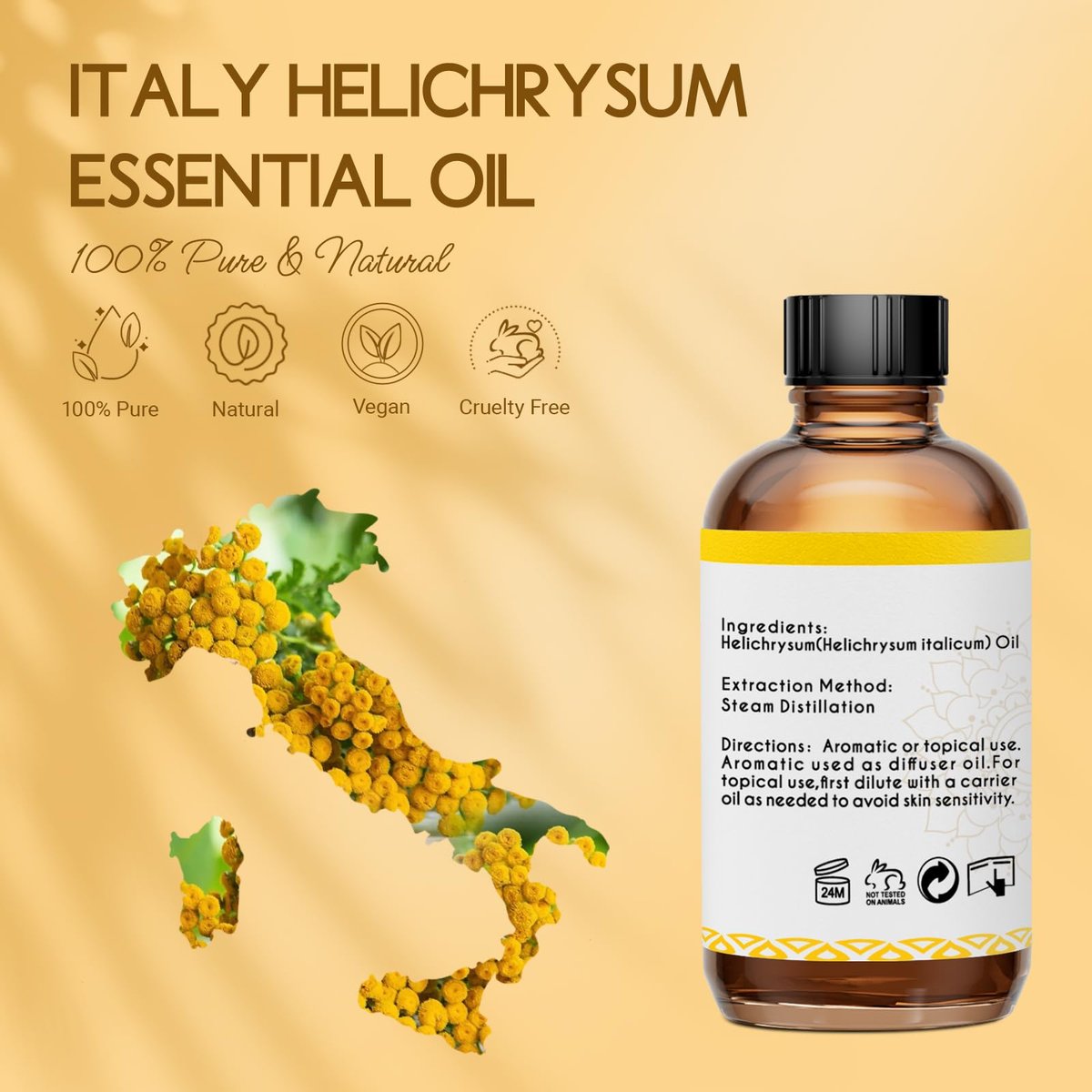 LOTUSJOY Helichrysum Ätherisches Öl, 100% reines Helichrysum Italicum Öl für verletzte Haut, Roll-On, Diffuser, Raumspray - 118 ml