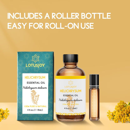 LOTUSJOY Helichrysum Ätherisches Öl, 100% reines Helichrysum Italicum Öl für verletzte Haut, Roll-On, Diffuser, Raumspray - 118 ml