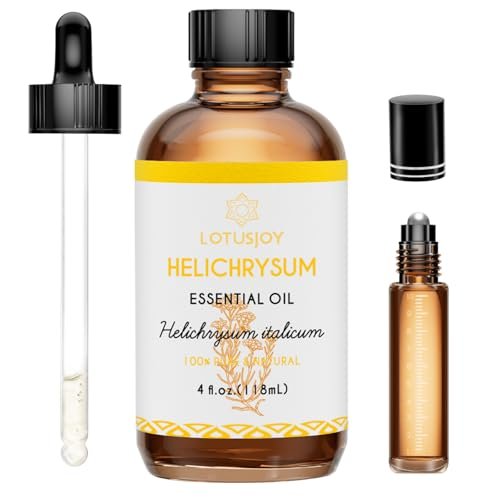 LOTUSJOY Helichrysum Ätherisches Öl, 100% reines Helichrysum Italicum Öl für verletzte Haut, Roll-On, Diffuser, Raumspray - 118 ml