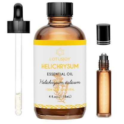 LOTUSJOY Helichrysum Ätherisches Öl, 100% reines Helichrysum Italicum Öl für verletzte Haut, Roll-On, Diffuser, Raumspray - 118 ml