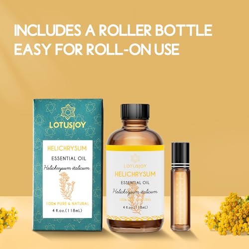 LOTUSJOY Helichrysum Ätherisches Öl, 100% reines Helichrysum Italicum Öl für verletzte Haut, Roll-On, Diffuser, Raumspray - 118 ml