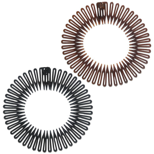 Jaasuee Damen Klassischer Nylon-Flex-Kamm-Stirnband mit Zahn für alle Haartypen, Stilvoll und Benutzerfreundlich (Braun+Schwarz)