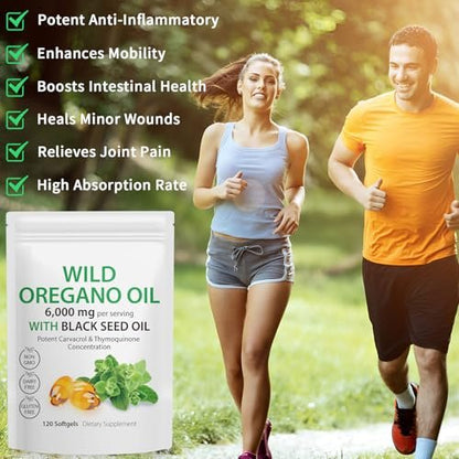 Tooffi Oreganoöl Weichkapseln – 6000 mg Oreganoöl mit Schwarzkümmelöl 200 mg, 2-in-1, 120 Kapseln, Organisch