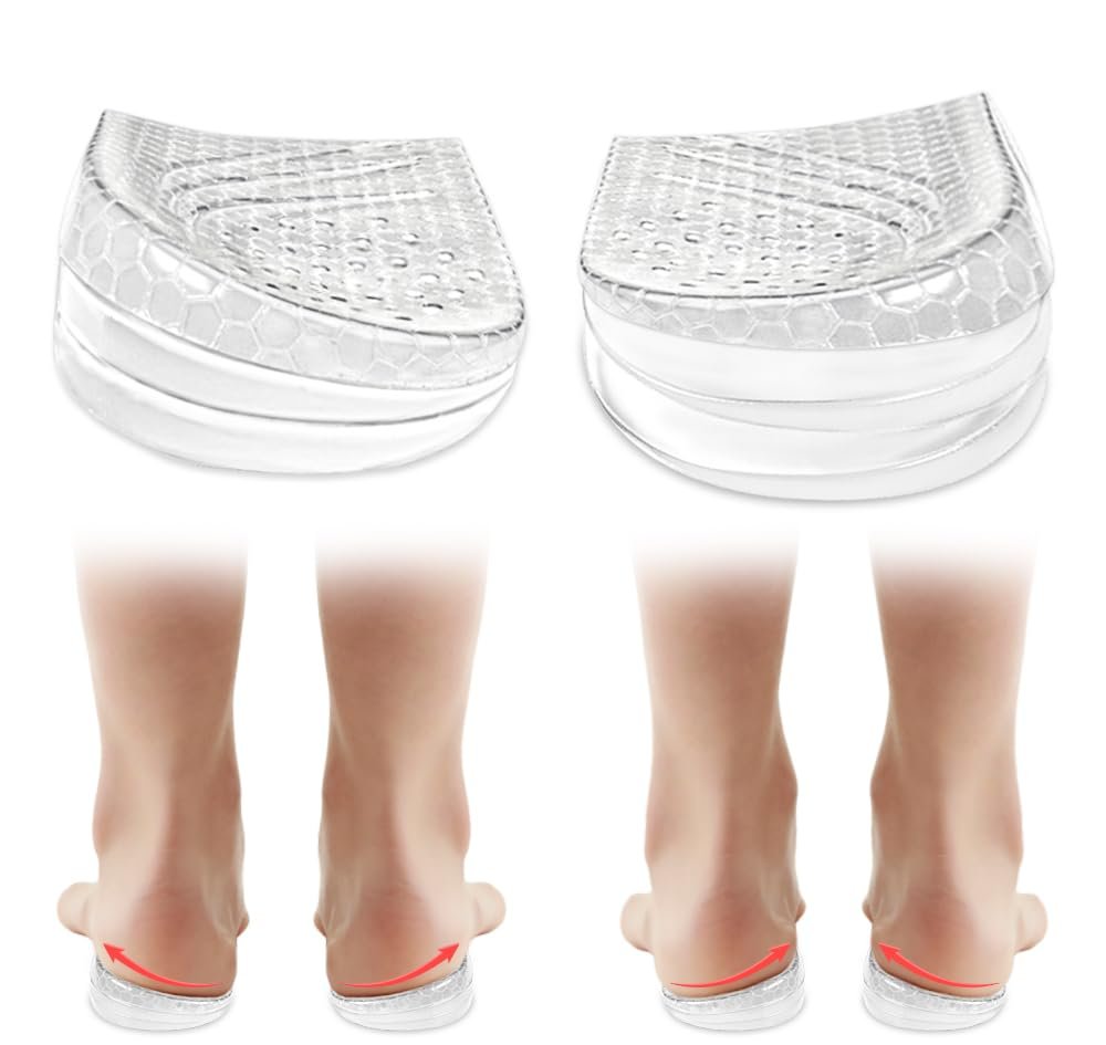 Svowin 3-lagige verstellbare Supination-Überpronation-Einlegesohlen, Anti-Rutsch mediale/laterale Fersenkeil-Einlegesohlen für Fußausrichtung, Knieschmerzen, O-Beine, Arthrose (Transparent, L: W 8-12/ M 7.5-14)