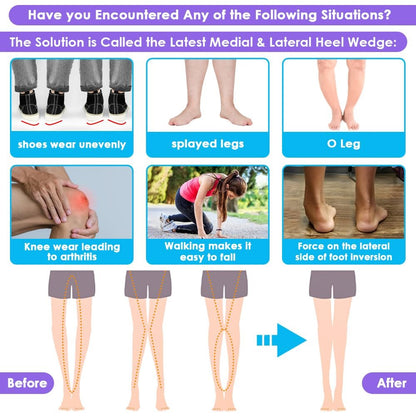 Svowin 3-fach verstellbare Einlegesohlen gegen Supination und Überpronation, Anti-Rutsch mediale/laterale Fersenkeil-Einlegesohlen für Fußausrichtung, Knieschmerzen, O-Beine, Arthrose (Schwarz, L: W 8-12 / M 7.5-14)