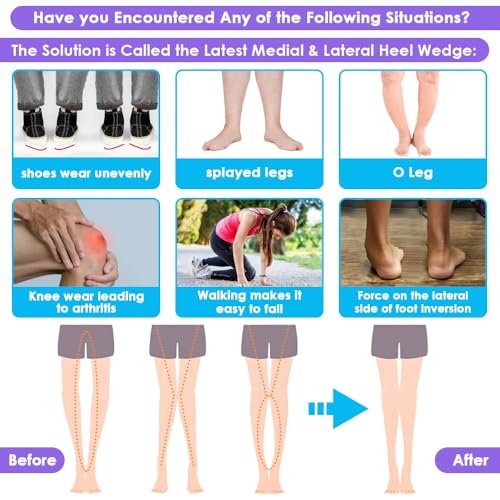 Svowin 3-lagige verstellbare Einlegesohlen gegen Supination und Überpronation, Anti-Rutsch mediale/laterale Fersenkeil-Einlegesohlen für Fußausrichtung, Knieschmerzen, O-Beine, Arthrose (Schwarz, S: W 4-7.5 / M 6-7)