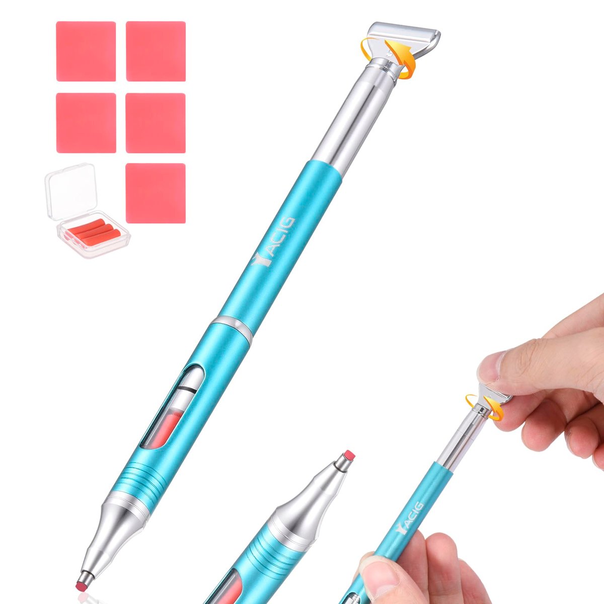 Yacig Diamant-Malstift Nachfüllbarer Wachsstift für Diamantmalerei, Metall 5D Diamanten Kunstzubehör Stifte mit Multi-Placer, Blau