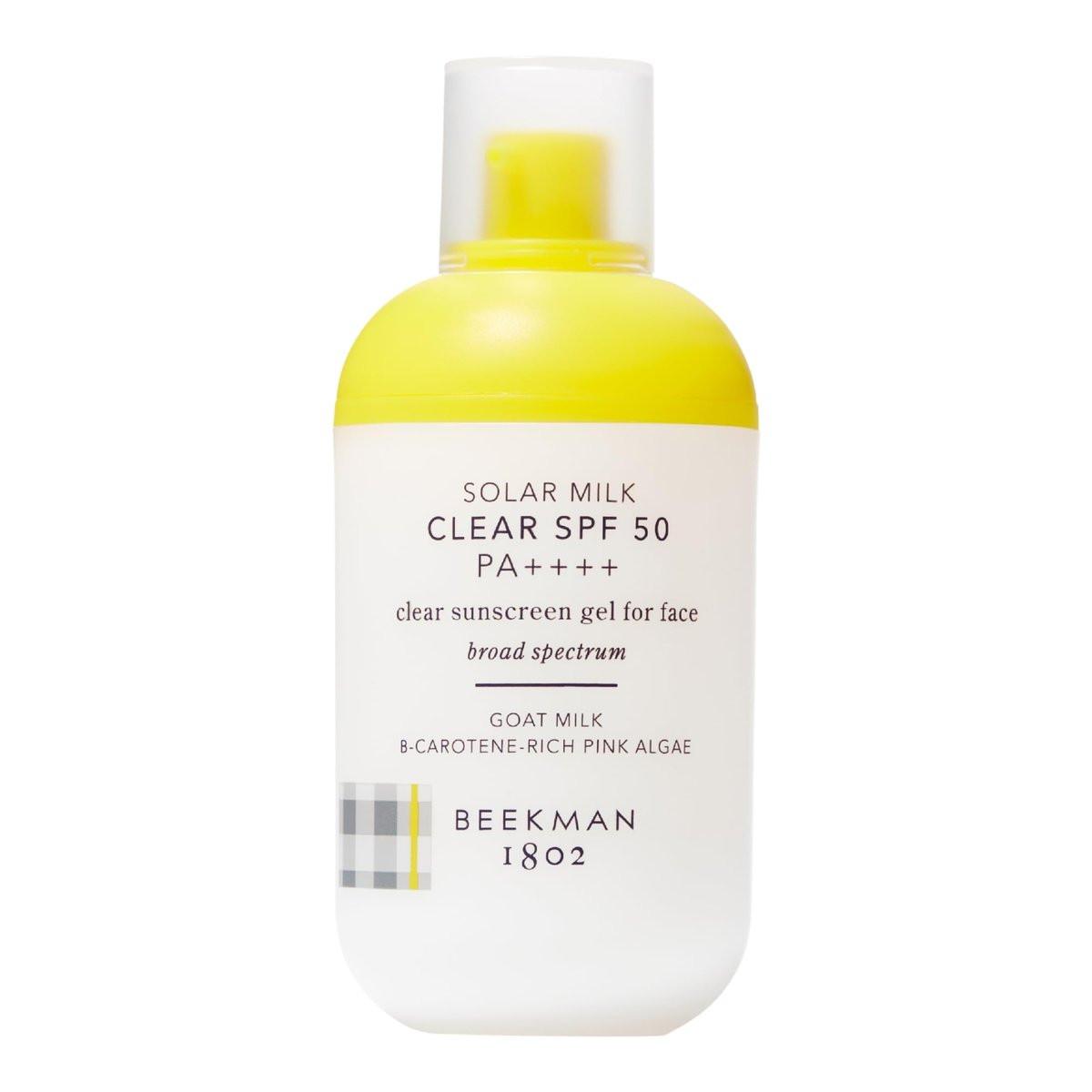 Beekman 1802 Solar Milk 3-in-1 Weightless Clear SPF 50 Gesichtssonnencreme – 1,69 fl oz – Breitband UVA/UVB-Schutz + Make-up-Primer, nicht fettendes Gel, mit Ziegenmilch, für alle Hauttypen und -töne