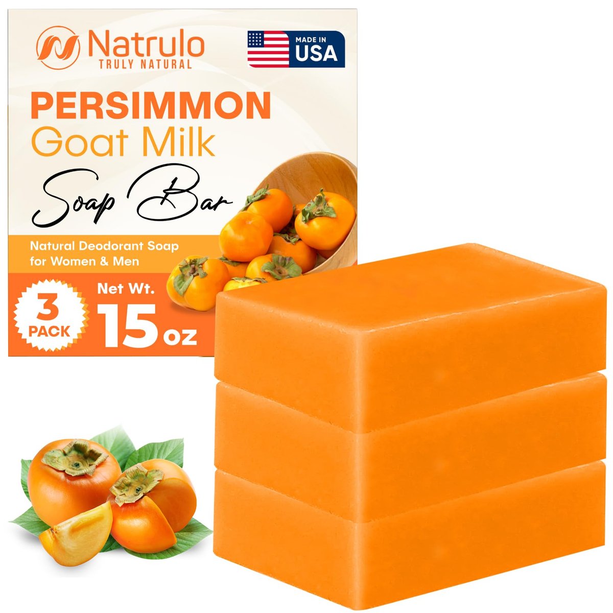 Persimmon Seife für Körpergeruchskontrolle – Reinigendes Deodorierendes Duschbad mit Ziegenmilch zur Beseitigung von Körpergeruch – Ideal zur Hautaufhellung, natürliches Deodorant Seife für Männer & Frauen