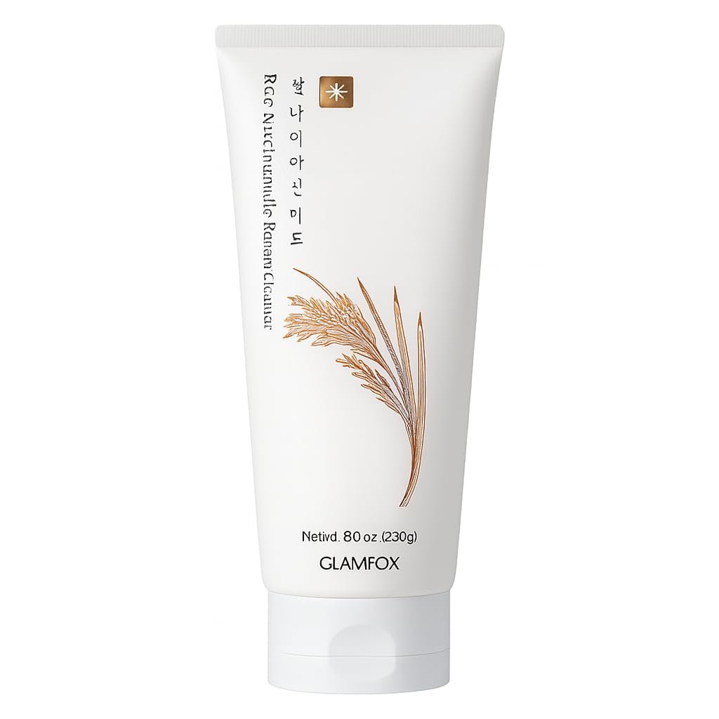 Glamfox Rice Niacinamide Foam Cleanser – Feuchtigkeitsspendender & aufhellender Gesichtsreiniger, alkoholfrei, mit Reiskleie-Wasser & Ferment, 240 ml
