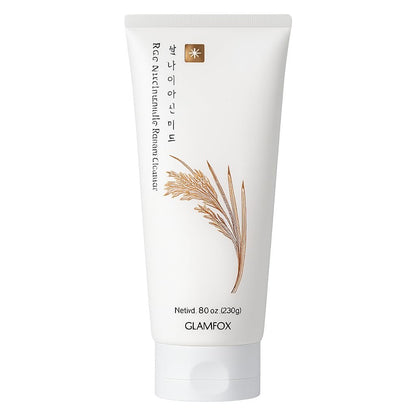 Glamfox Rice Niacinamide Foam Cleanser – Feuchtigkeitsspendender & aufhellender Gesichtsreiniger, alkoholfrei, mit Reiskleie-Wasser & Ferment, 240 ml