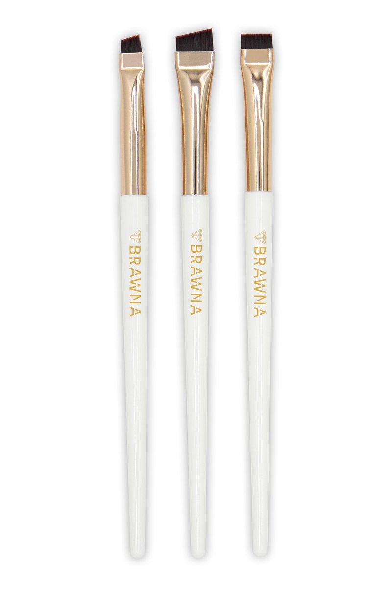 BRAWNA Augenbrauenpinsel-Set - 3 Stück abgewinkelte Präzisions-Eyeliner-Make-up-Pinsel - Brow & Lip Mapping - Concealer-Flachpinsel - für Puder, Creme, Pomade, Paste