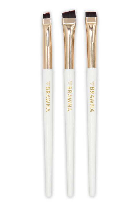 BRAWNA Augenbrauenpinsel-Set - 3 Stück abgewinkelte Präzisions-Eyeliner-Make-up-Pinsel - Brow & Lip Mapping - Concealer-Flachpinsel - für Puder, Creme, Pomade, Paste