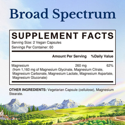 Vitalitown 6-in-1 Magnesium Complex 260mg Pro Portion, Magnesiumglycinat, Citrat, Carbonat, Aspartat, Gluconat & Lactat, Hohe Absorption, Knochen-, Schlaf- & Verdauungsgesundheit, 120 vegane Kapseln